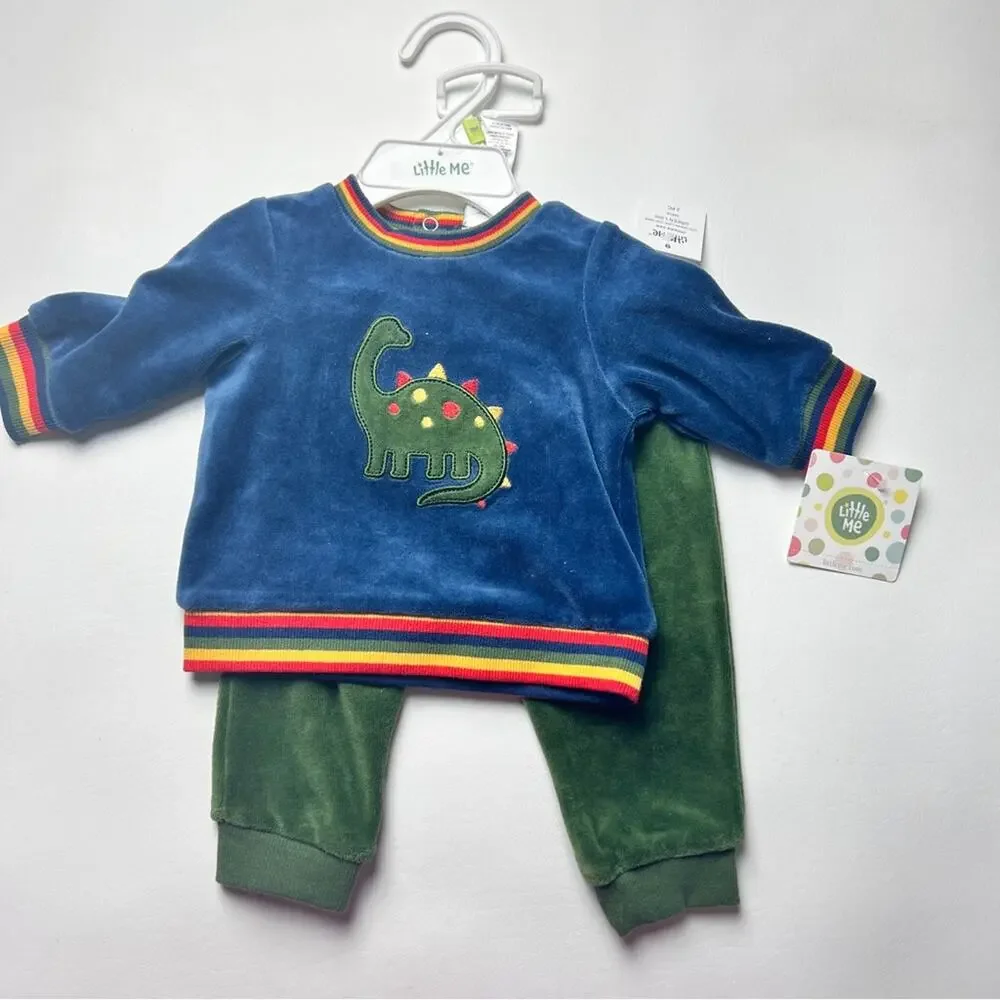 Little Me Baby Matching Velour Crewneck  Dino  Long Sleeve and Pants Set Sz 3M